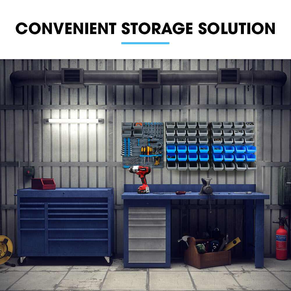 69pc Wall Mounted Parts Bin Rack with Tool Holders - Blue