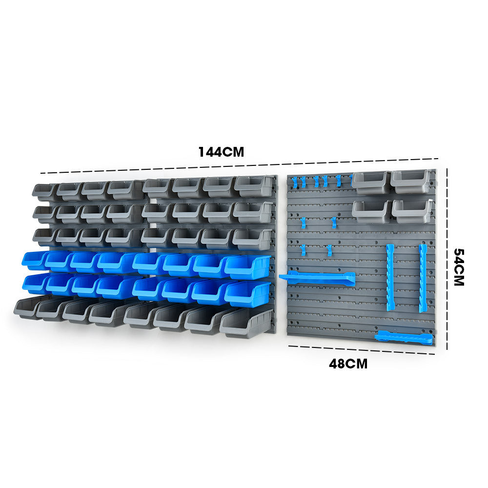 69pc Wall Mounted Parts Bin Rack with Tool Holders - Blue