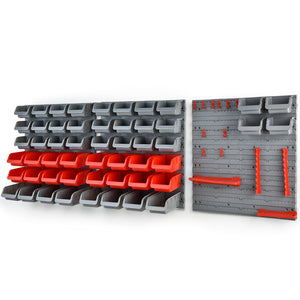 69pc Wall Mounted Parts Bin Rack with Tool Holders - Red