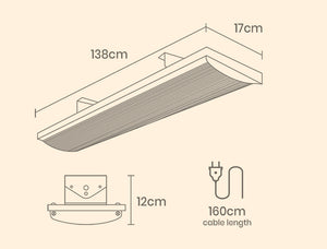 BIO Electric Outdoor Strip Heater - Patio Radiant Ceiling/Wall Mounted 2 X 3200W