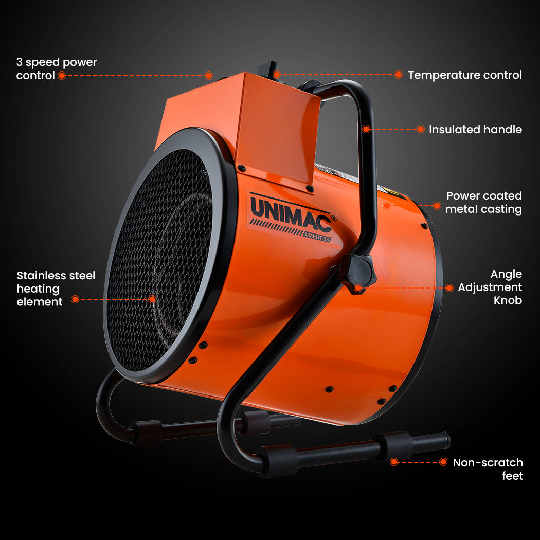 UNIMAC 2400W Electric Space Heater - Portable Small Fan Workshop Warehouse Blow Industrial Heating