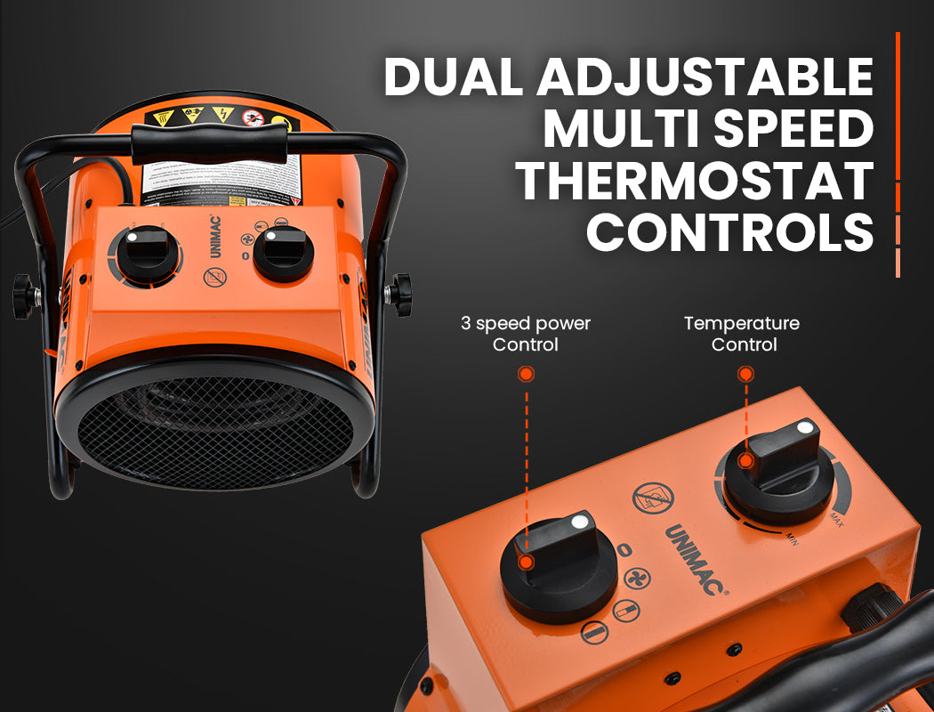 UNIMAC 2400W Electric Space Heater - Portable Small Fan Workshop Warehouse Blow Industrial Heating