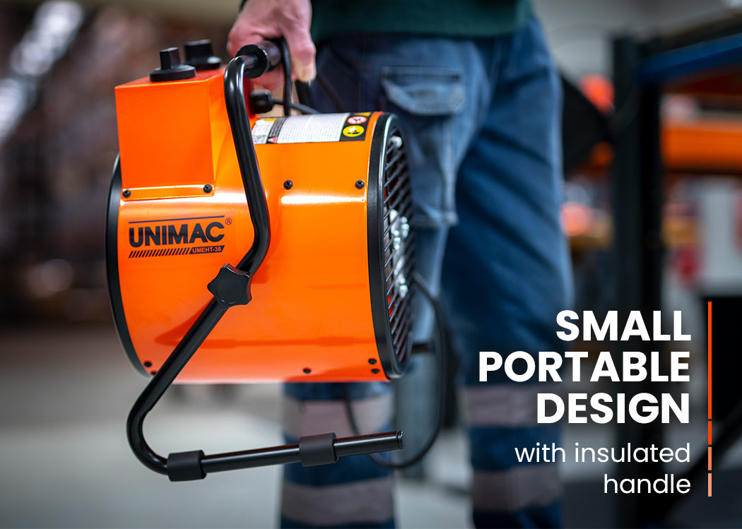 UNIMAC 2400W Electric Space Heater - Portable Small Fan Workshop Warehouse Blow Industrial Heating
