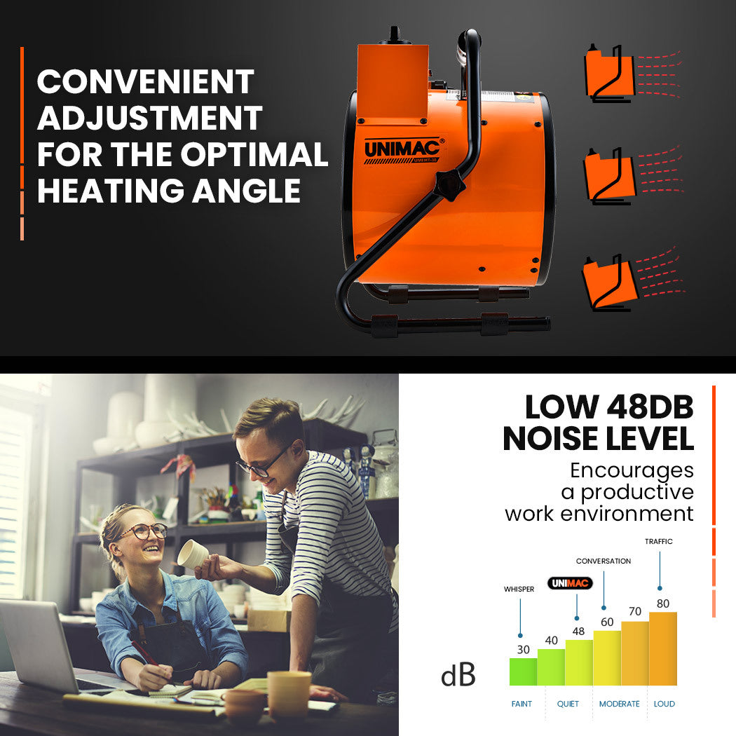 UNIMAC 2400W Electric Space Heater - Portable Small Fan Workshop Warehouse Blow Industrial Heating