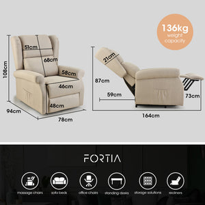 FORTIA Electric Recliner Lift Heat Chair for Elderly | Massage | Heat Therapy | Aged Care (Beige)