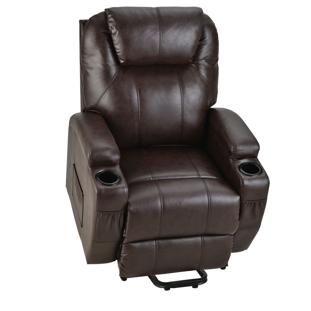 FORTIA Electric Massage Lift Recliner Chair | Faux Leather | 8-Point Massage Heating (Dark Crimson)