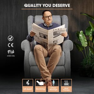 FORTIA Electric Recliner Lift Heat Chair for Elderly | Massage | Heat Therapy | Aged Care (Grey)