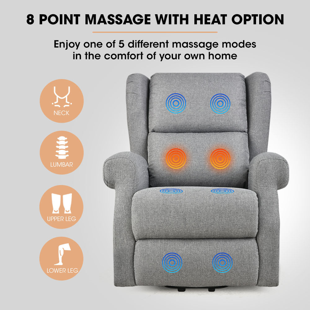 FORTIA Electric Recliner Lift Heat Chair for Elderly | Massage | Heat Therapy | Aged Care (Grey)