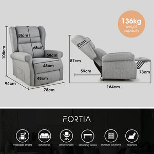 FORTIA Electric Recliner Lift Heat Chair for Elderly | Massage | Heat Therapy | Aged Care (Grey)