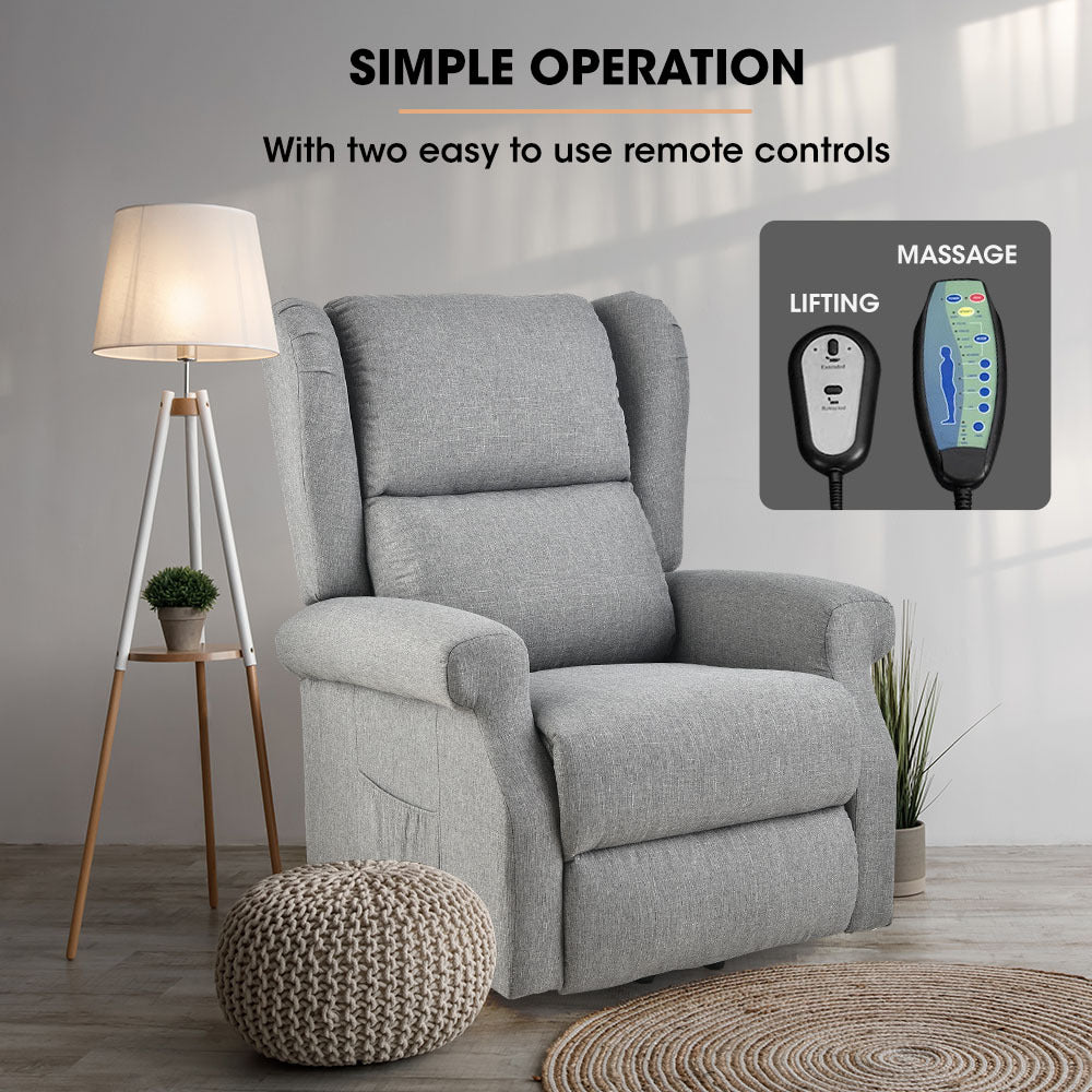 FORTIA Electric Recliner Lift Heat Chair for Elderly | Massage | Heat Therapy | Aged Care (Grey)