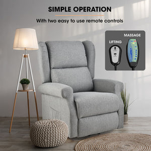 FORTIA Electric Recliner Lift Heat Chair for Elderly | Massage | Heat Therapy | Aged Care (Grey)