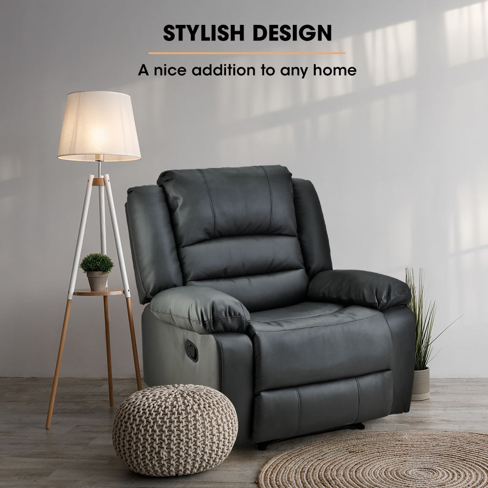 FORTIA Luxury Recliner Faux Leather Chair | Lounge in Stylish Black