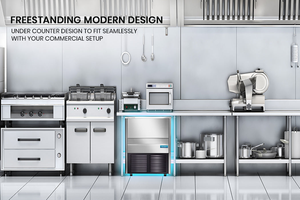 Commercial Automatic Ice Cube Maker | Free Standing Stainless Steel Ice Machine | 410 Grade | Capacity: 60KG/24H