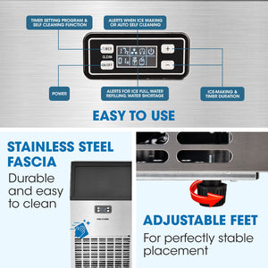 Ice Cube Maker 45-65kg Commercial Ice Machine Stainless Steel Automatic with LCD Screen