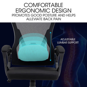 FORTIA Ergonomic Office Desk Chair | Adjustable Lumbar Support, Mesh Fabric - Black