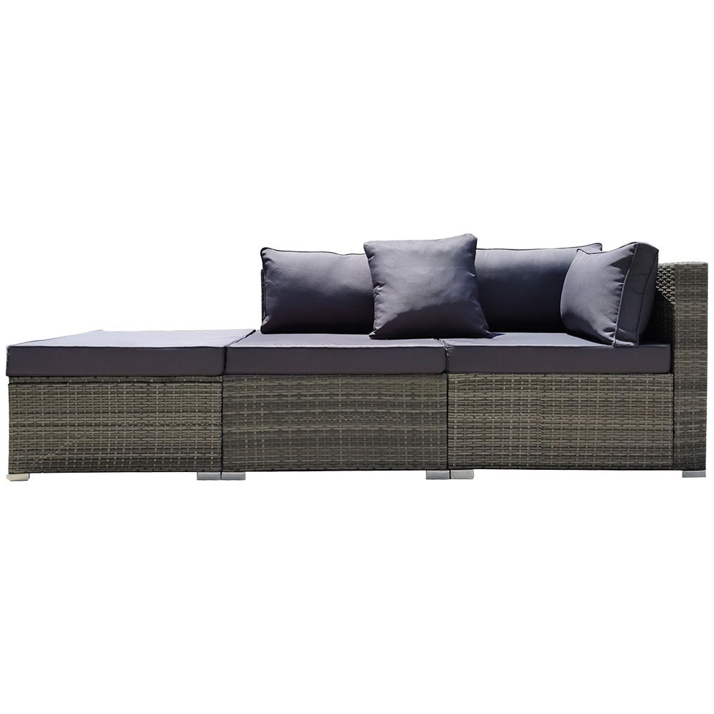 LONDON RATTAN 3 Seater Modular Outdoor Lounge Setting - incl. Ottoman in Grey