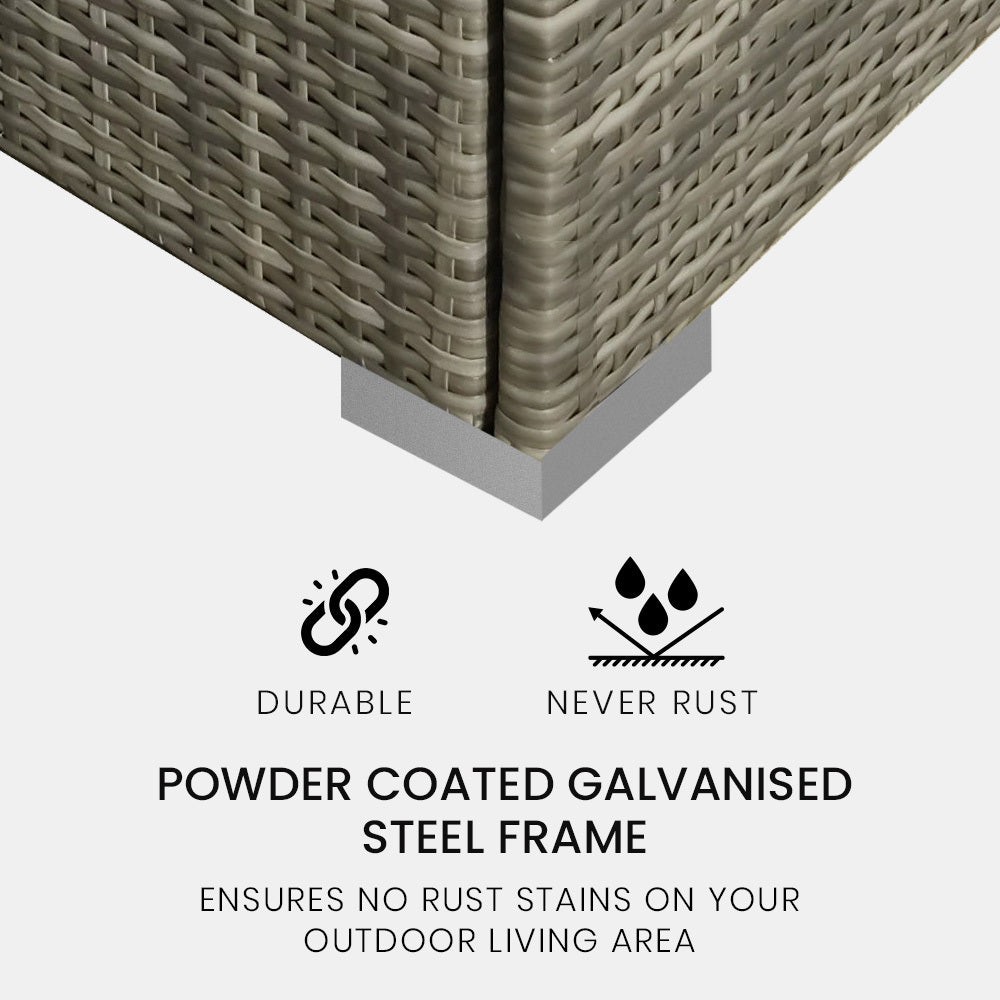 LONDON RATTAN 3 Seater Modular Outdoor Lounge Setting - incl. Ottoman in Grey