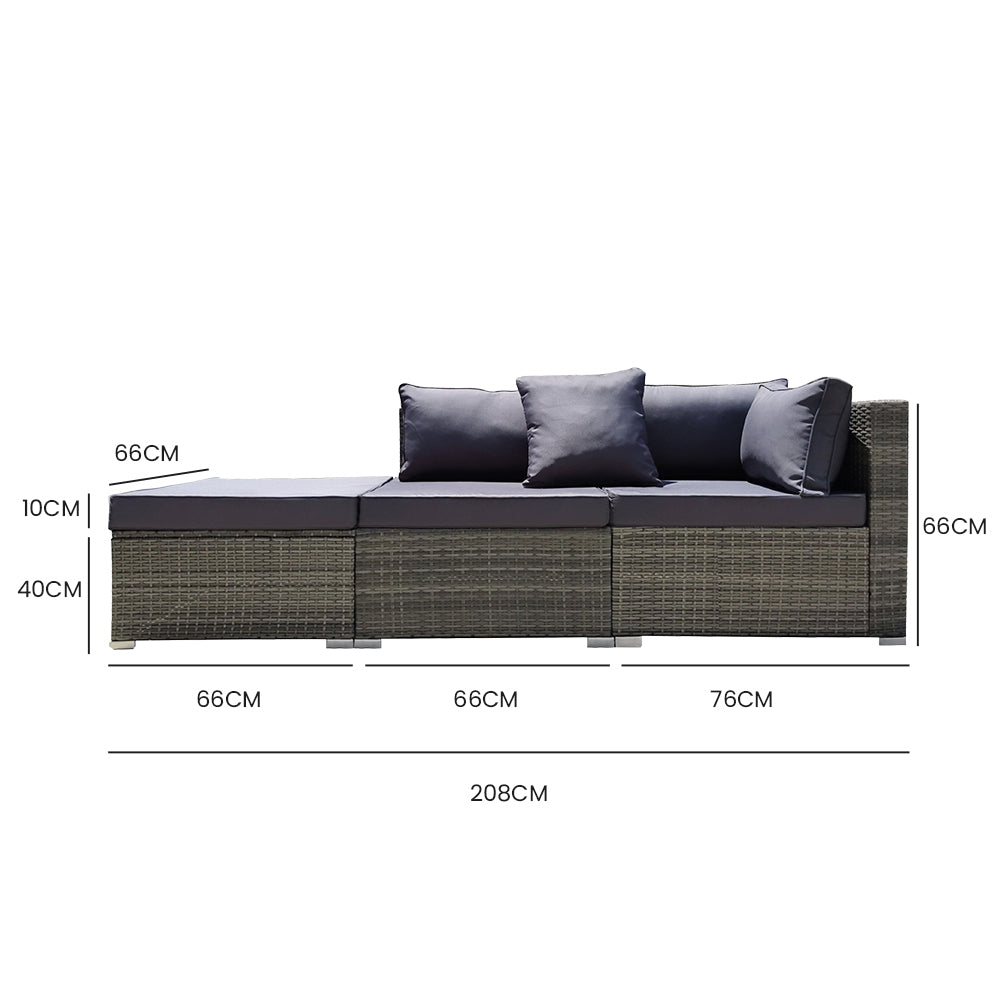LONDON RATTAN 3 Seater Modular Outdoor Lounge Setting - incl. Ottoman in Grey