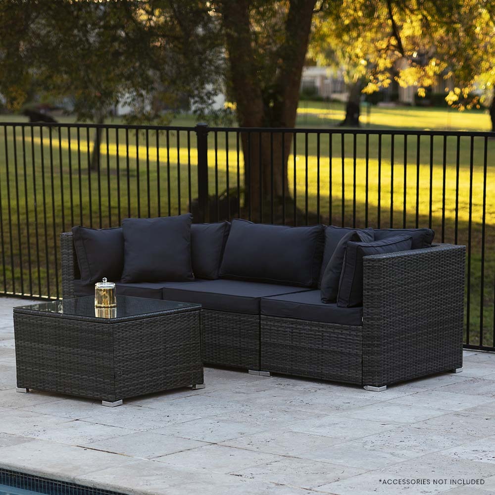 LONDON RATTAN 4 Piece 3 Seater Modular Outdoor Lounge Setting | Grey with Coffee Table