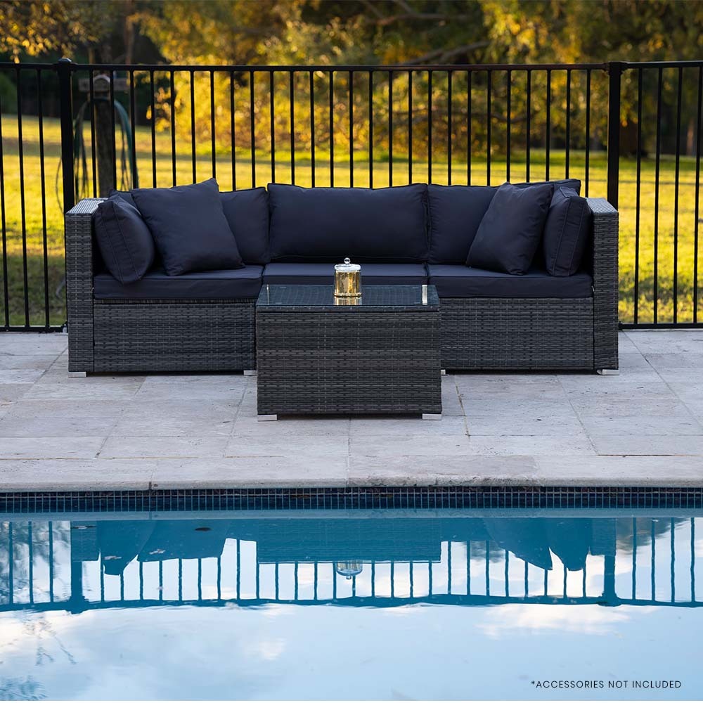LONDON RATTAN 4 Piece 3 Seater Modular Outdoor Lounge Setting | Grey with Coffee Table