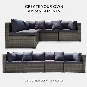 LONDON RATTAN 4 Seater Modular Outdoor Lounge Sofa Setting in Grey