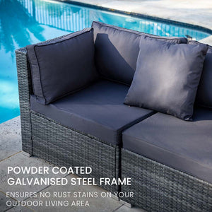 LONDON RATTAN 4 Seater Modular Outdoor Lounge Setting | Grey with Coffee Table and Ottoman