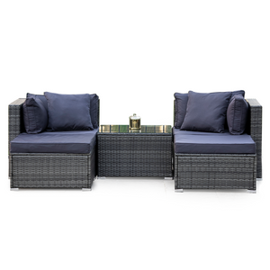 LONDON RATTAN 4 Seater Modular Outdoor Lounge Setting - incl. Coffee Table, Ottomans in Grey