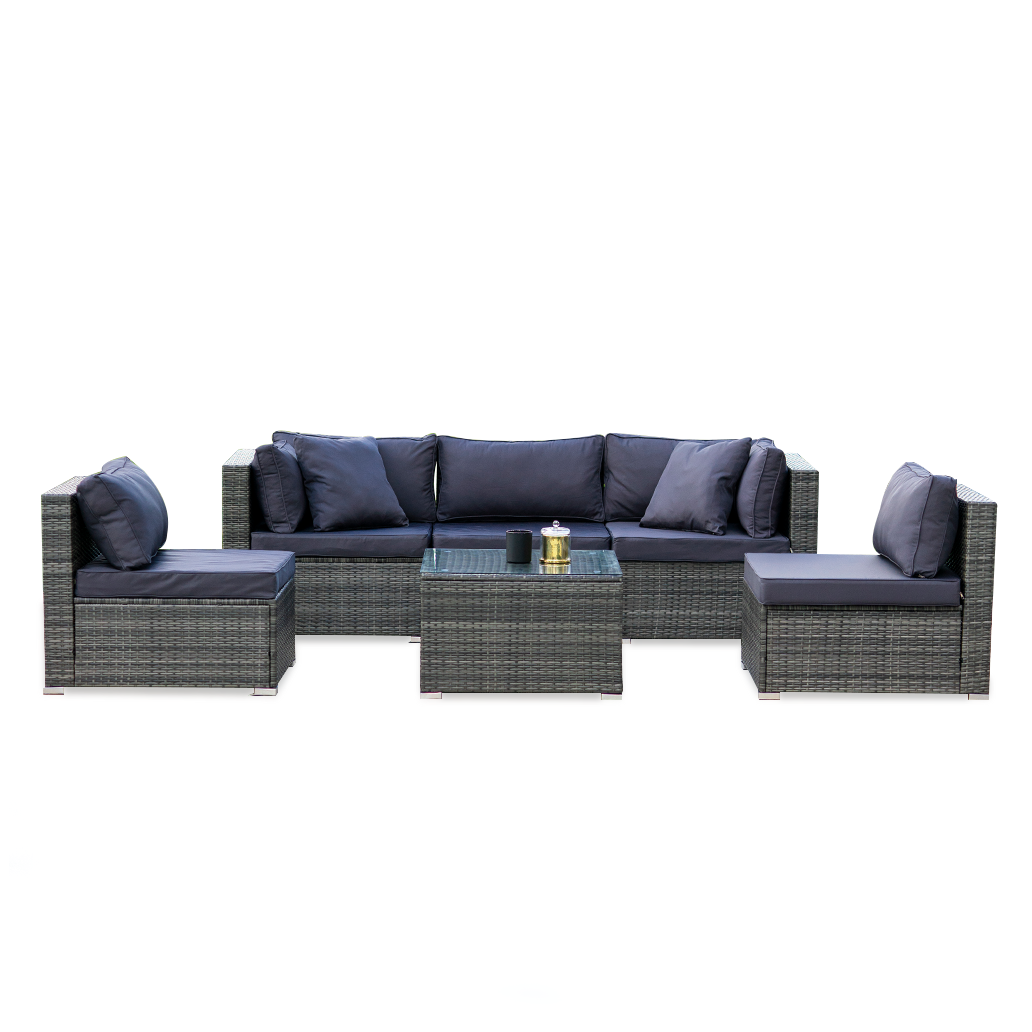 LONDON RATTAN 5 Seater Modular Outdoor Lounge Setting - incl. Coffee Table in Grey