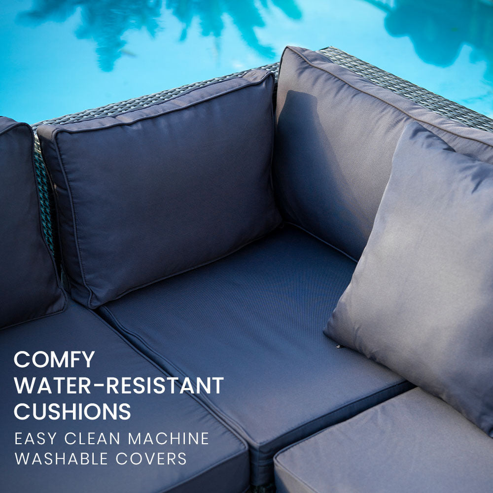 LONDON RATTAN 5 Seater Modular Outdoor Lounge Setting - incl. Coffee Table in Grey