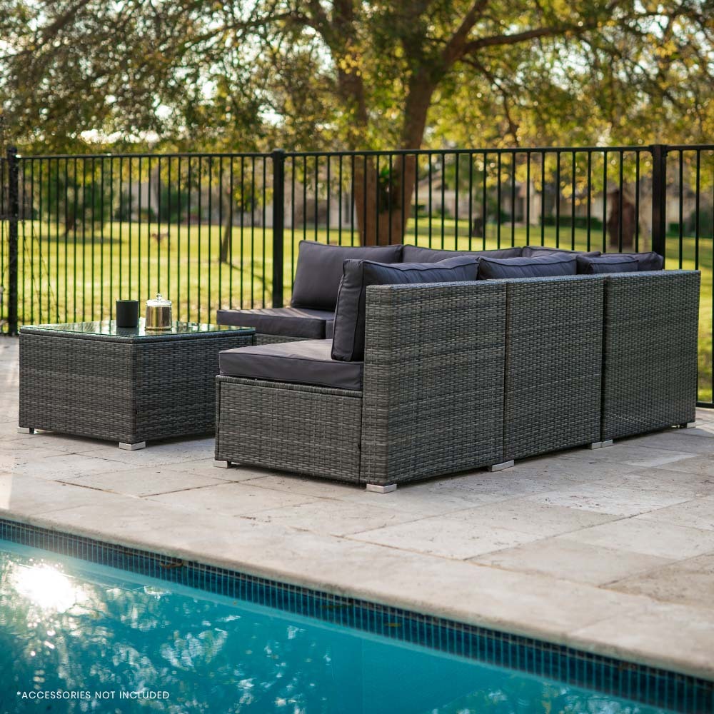 LONDON RATTAN 5 Seater Modular Outdoor Setting - incl. Coffee Table in Grey