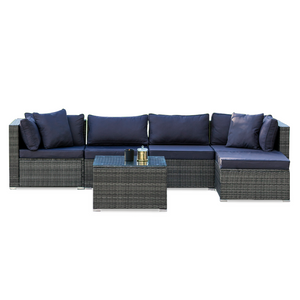 LONDON RATTAN 5 Seater Modular Outdoor Lounge Setting | Grey with Coffee Table and Ottoman