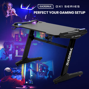 OVERDRIVE Gaming Desk | 120x60cm, Carbon Fiber Styling, LED Lights - Black