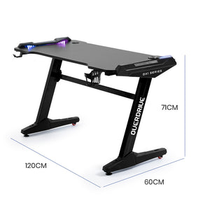 OVERDRIVE Gaming Desk | 120x60cm, Carbon Fiber Styling, LED Lights - Black