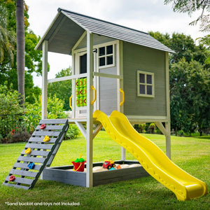 Wooden Tower Cubby House with Slide, Sandpit, Climbing Wall, Noughts & Crosses | ROVO KIDS Brand