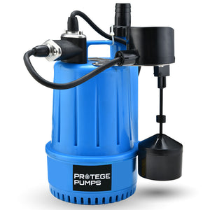 PROTEGE Tight Access Clean/Grey Water Submersible Sump Pump | Vertical Float Switch