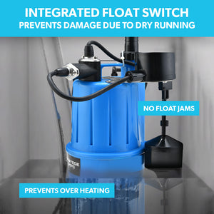PROTEGE Tight Access Clean/Grey Water Submersible Sump Pump | Vertical Float Switch