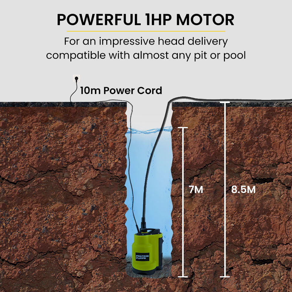 PROTEGE Tight Access Dirty Water Submersible Sump Pump | Integrated Float Switch