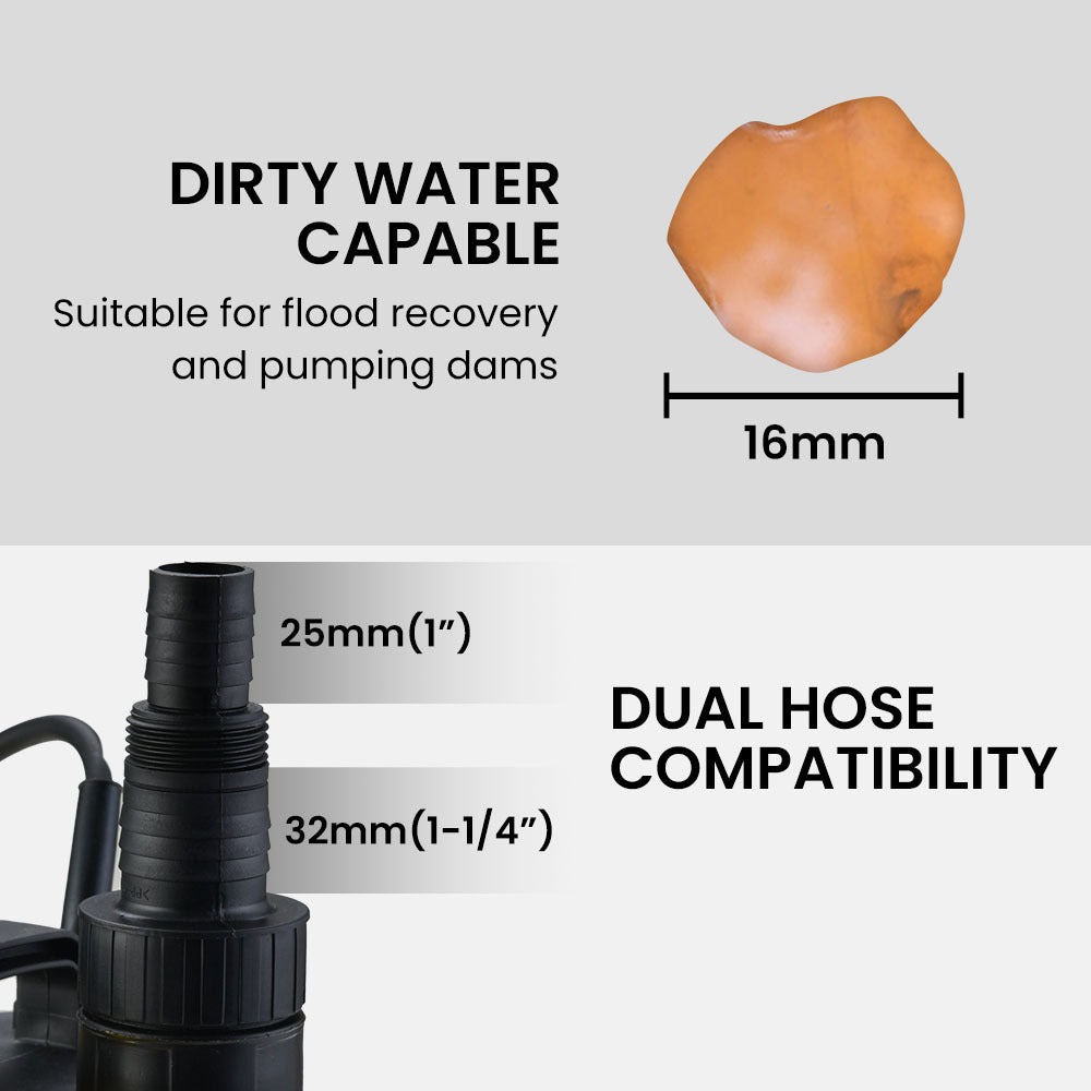 PROTEGE Tight Access Dirty Water Submersible Sump Pump | Integrated Float Switch