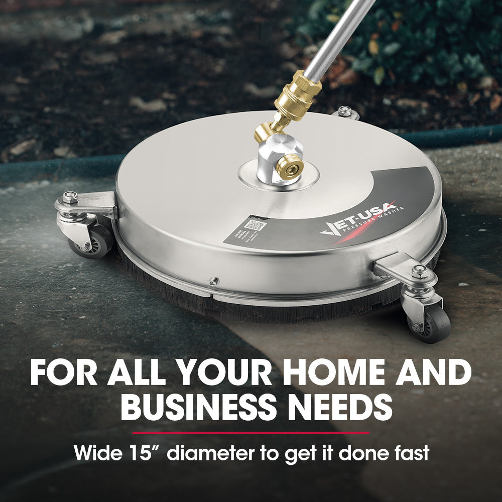 Stainless Steel Pressure Washer Surface Cleaner | Size: 15" | Compatible with 1/4" Fitting | Ideal for Concrete Driveway, Patio Floor