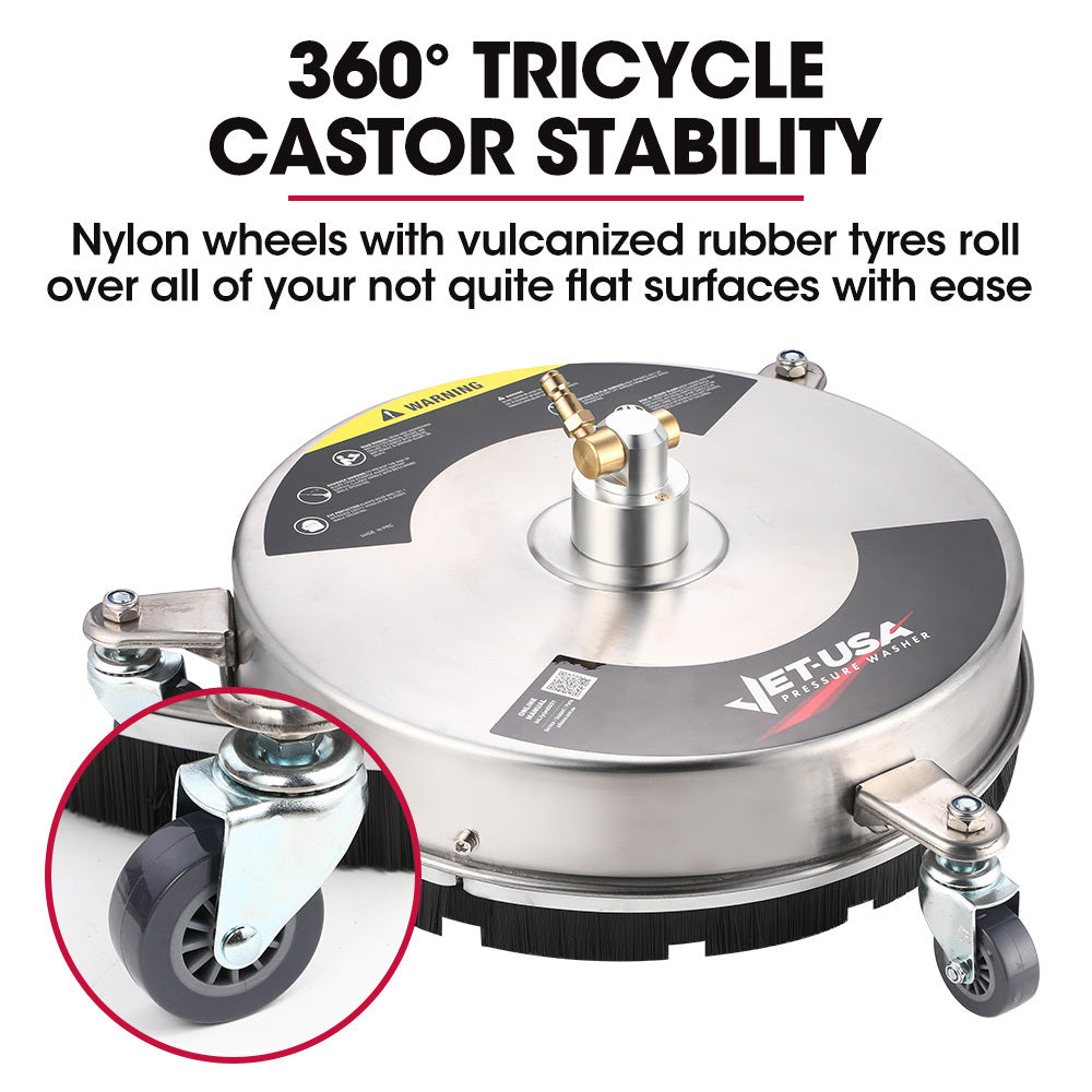 Stainless Steel Pressure Washer Surface Cleaner | Size: 15" | Compatible with 1/4" Fitting | Ideal for Concrete Driveway, Patio Floor