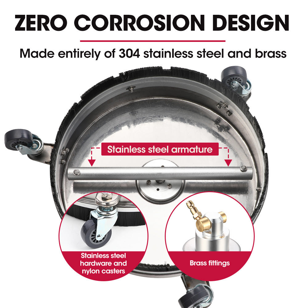 Stainless Steel Pressure Washer Surface Cleaner | Size: 15" | Compatible with 1/4" Fitting | Ideal for Concrete Driveway, Patio Floor