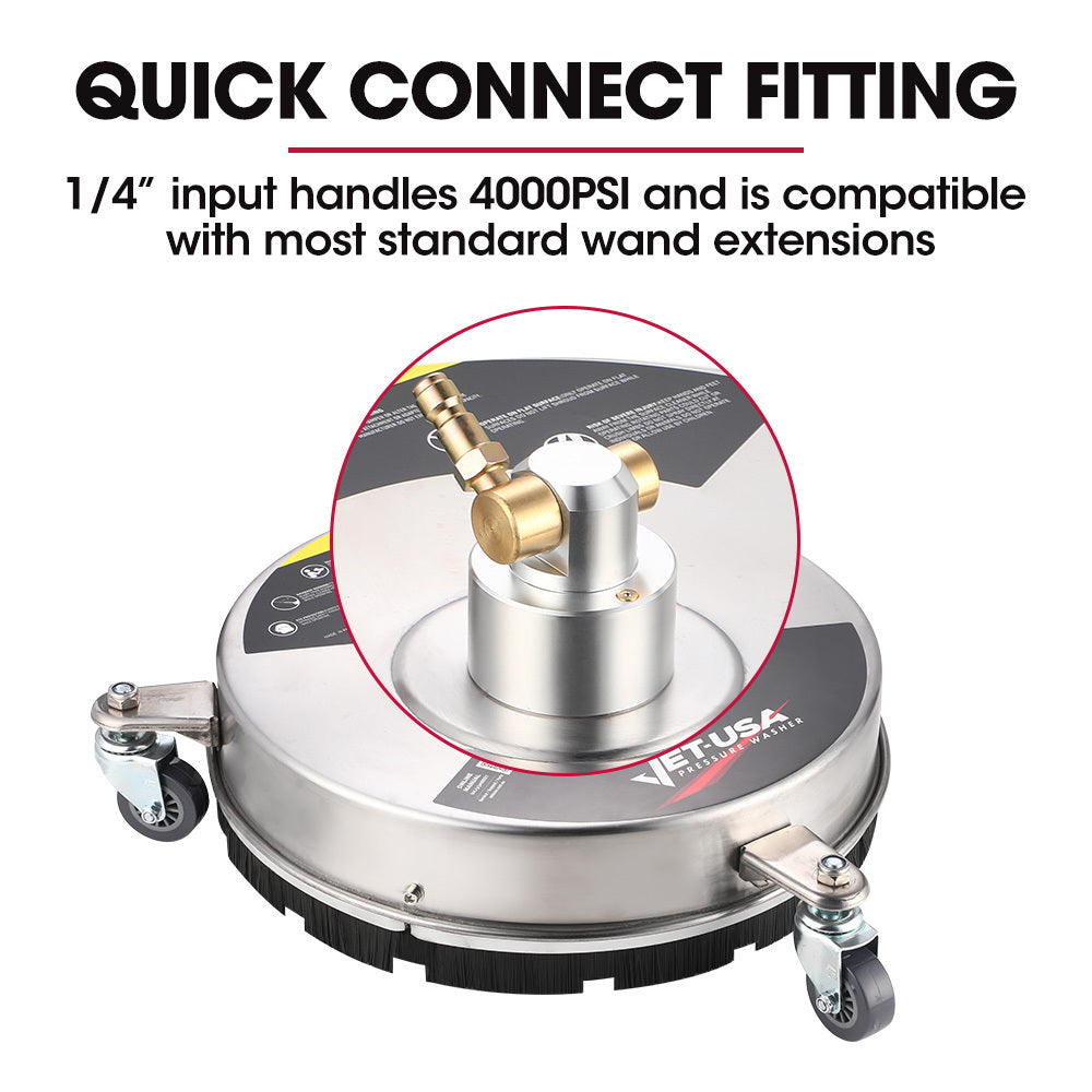 Stainless Steel Pressure Washer Surface Cleaner | Size: 15" | Compatible with 1/4" Fitting | Ideal for Concrete Driveway, Patio Floor