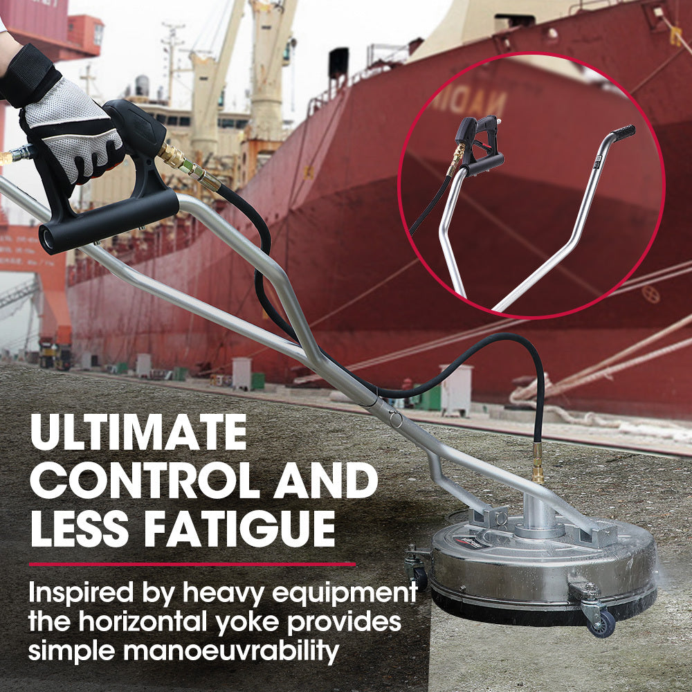 18" Stainless Steel Pressure Washer Surface Cleaner with Yoke Handlebar, 3/8" Fitting | For Concrete Driveway, Patio Floor