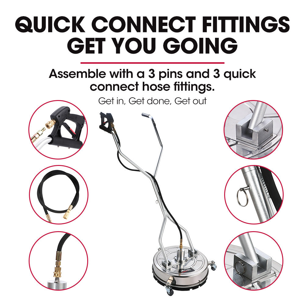 21" Stainless Steel Pressure Washer Surface Cleaner with Yoke Handlebar, 3/8" Fitting | For Concrete Driveway, Patio Floor