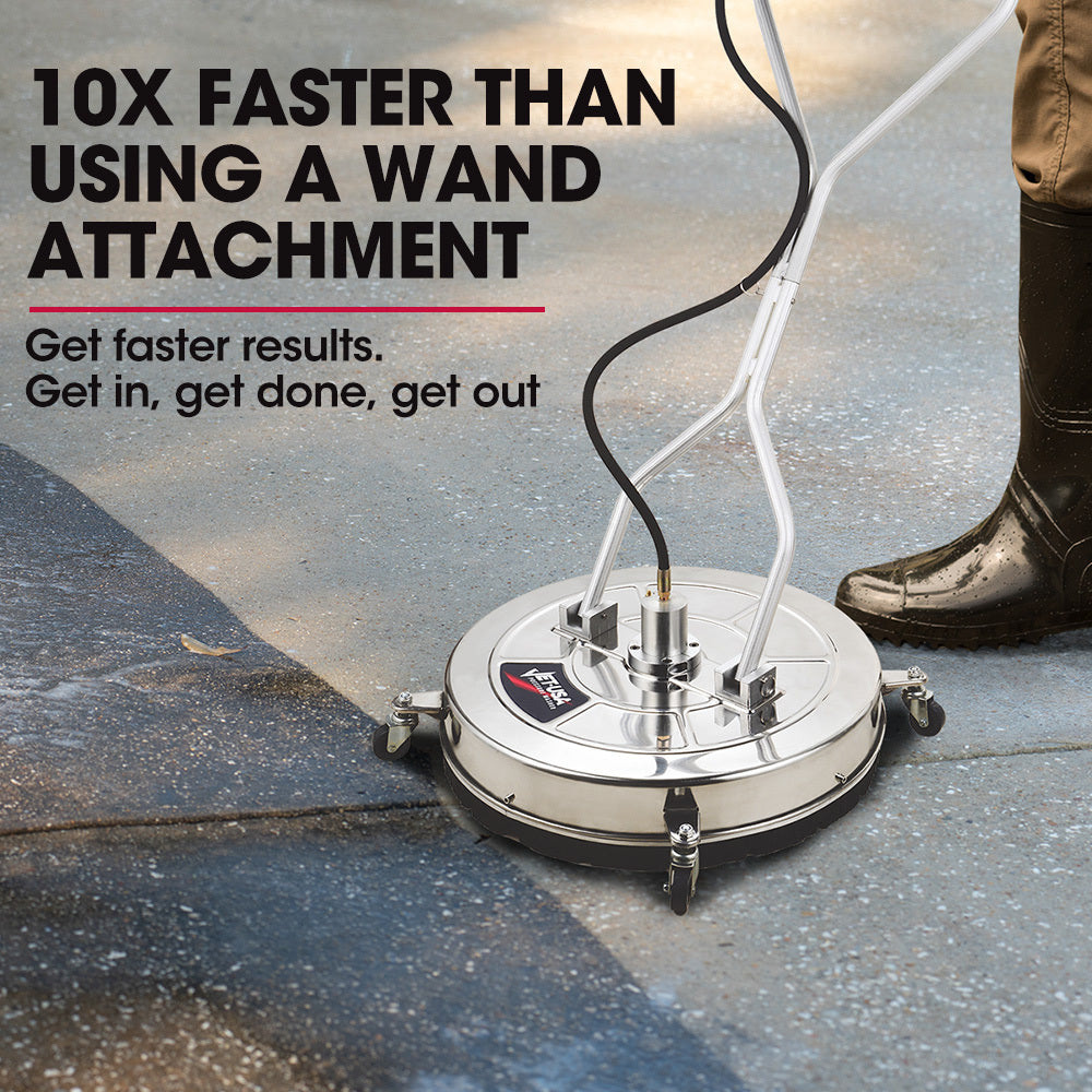 24" Stainless Steel Pressure Washer Surface Cleaner, 3/8" Fitting, with Yoke Handlebar | For Concrete Driveway, Patio Floor