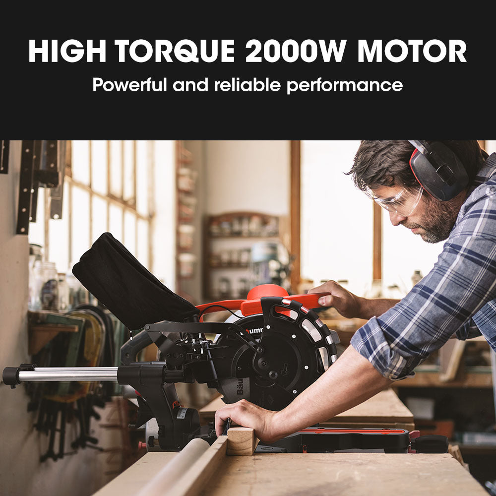 254mm Dual Bevel Sliding Compound Mitre Drop Saw | Brand: BAUMR-AG