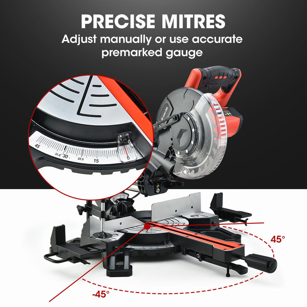 Baumr-AG 210mm Sliding Compound Mitre Drop Saw | Adjustable Stand Combo