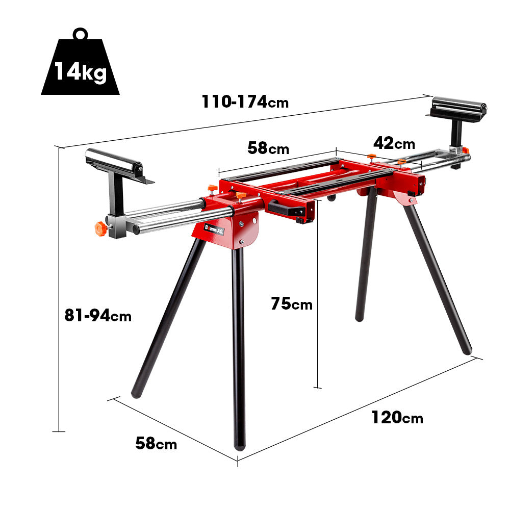 Baumr-AG 210mm Sliding Compound Mitre Drop Saw | Adjustable Stand Combo