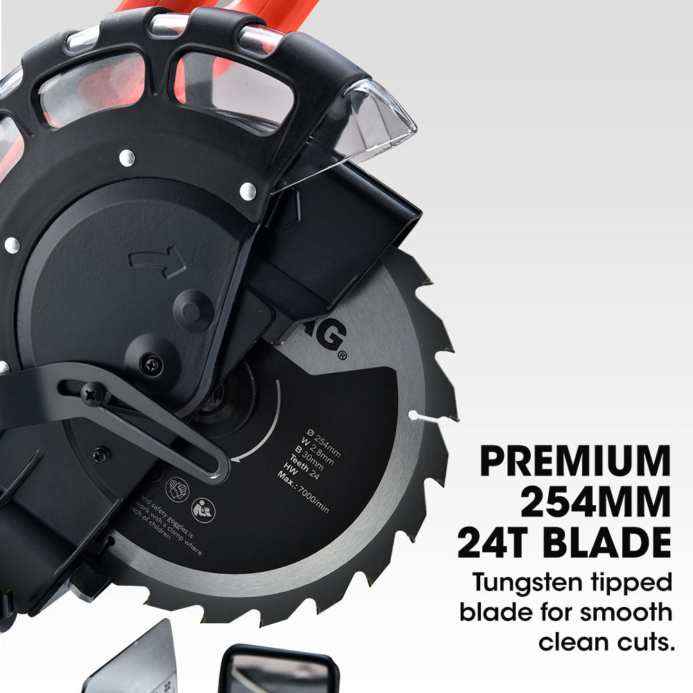 Baumr-AG 254mm Sliding Compound Dual Mitre Drop Saw | Adjustable Stand Combo