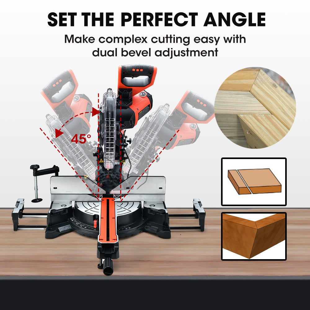 305mm Dual Bevel Sliding Compound Mitre Drop Saw and Adjustable Stand Combo | Brand: BAUMR-AG